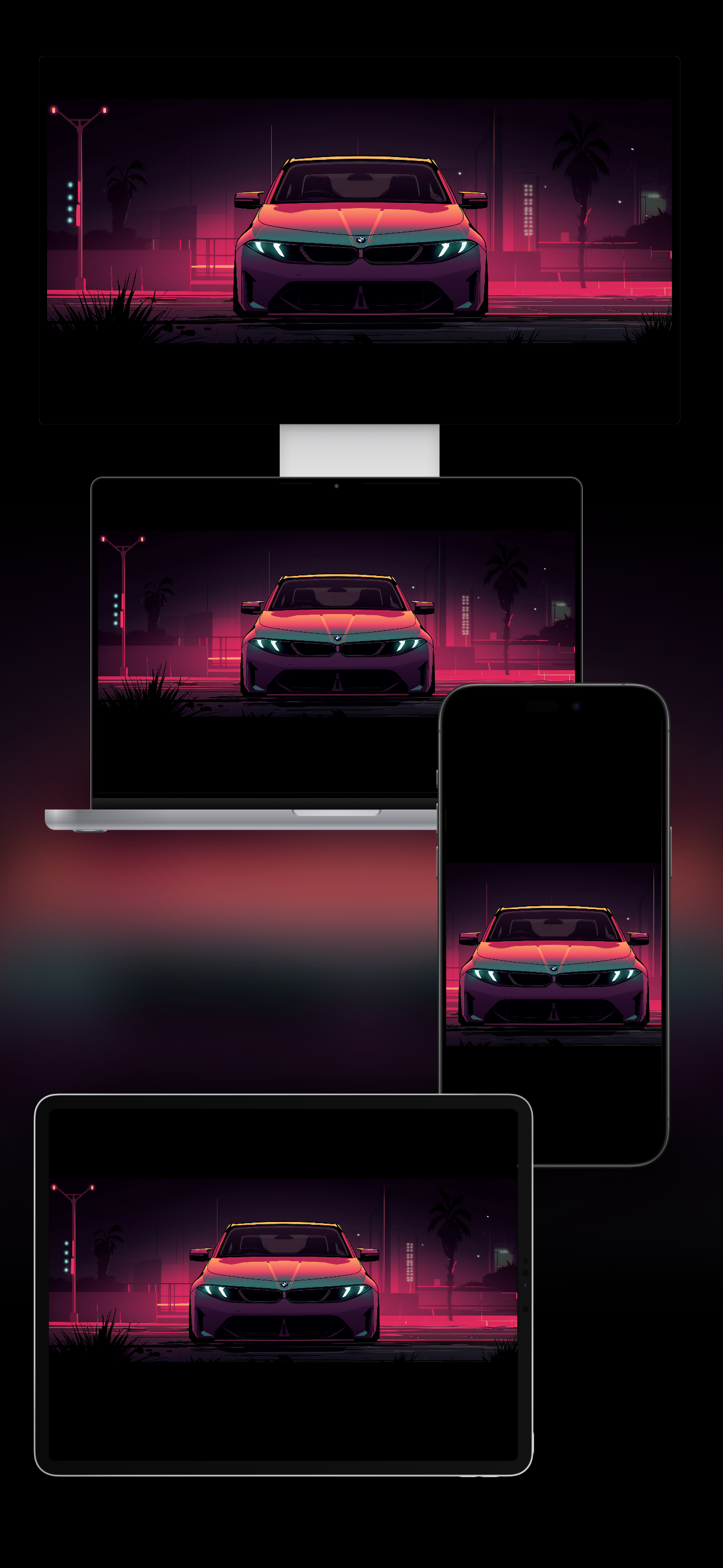BMW i3 M50 Neue Klasse wallpaper pack preview showing the wallpaper on multiple Apple devices